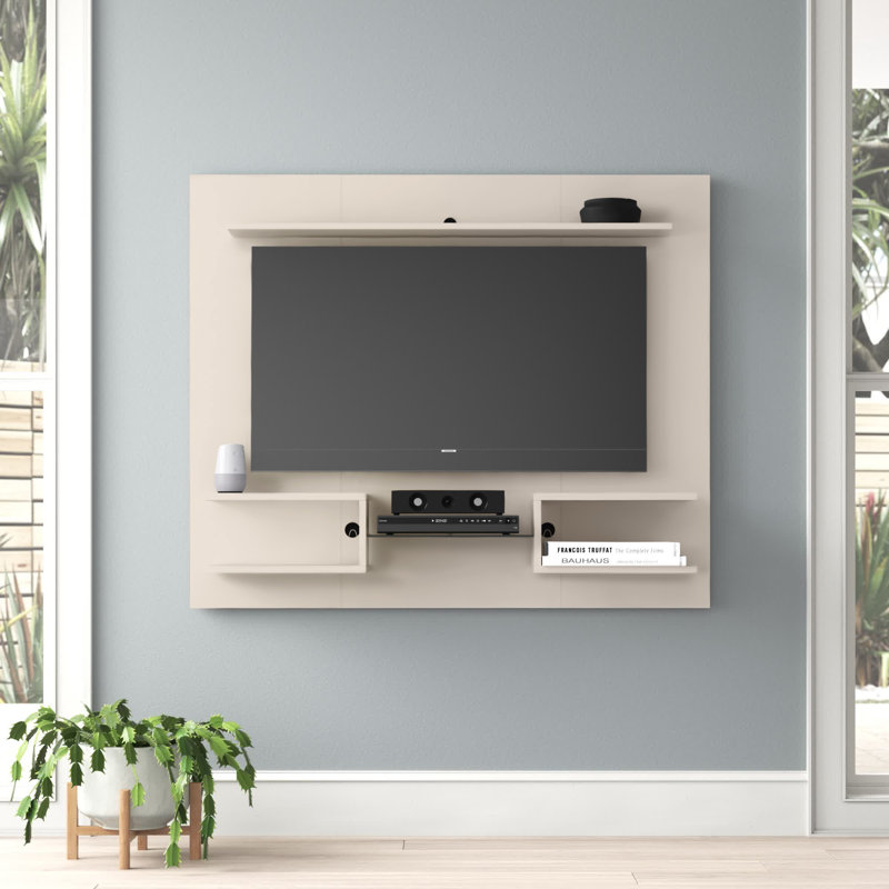 Plaza 64" Modern 6-Shelf Floating Entertainment Center for TVs up to 50" in Off White, Off White