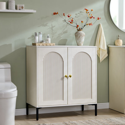 Modern 34" Tall Bathroom Cabinet with Storage, Fluted Arched Wooden Free-Standing Cabinet w/Adjustable Shelves