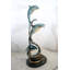 Sculpture en forme de spirale deux dauphins en bronze 16 po x 11 po x H 30 po