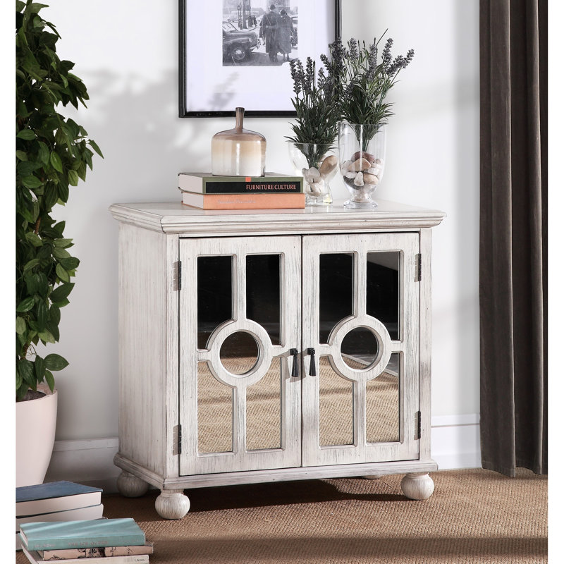 Commode d'appoint moderne et moderne blanc antique avec tablettes intérieures, Blanc antique