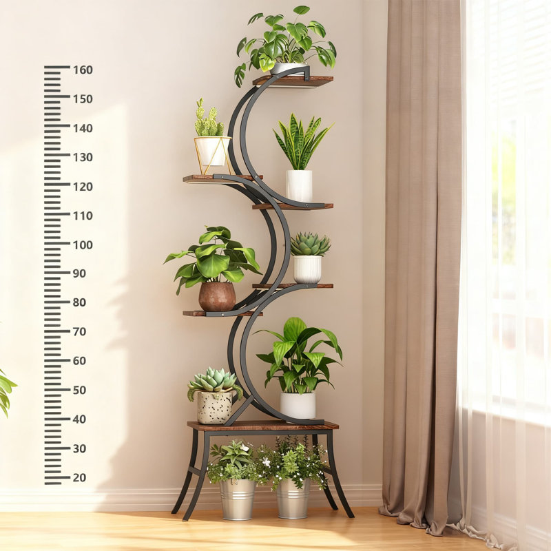 Support pour plante d'intérieur à 6 niveaux avec lumière et minuterie, tablette de coin en métal de 63 pouces de hauteur pour plusieurs plantes, décoration intérieure peu encombrante résistante à la rouille