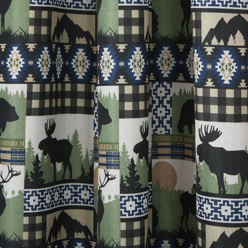 Green and Blue Rustic Plaid Moose Lodge Curtain Panel Pair