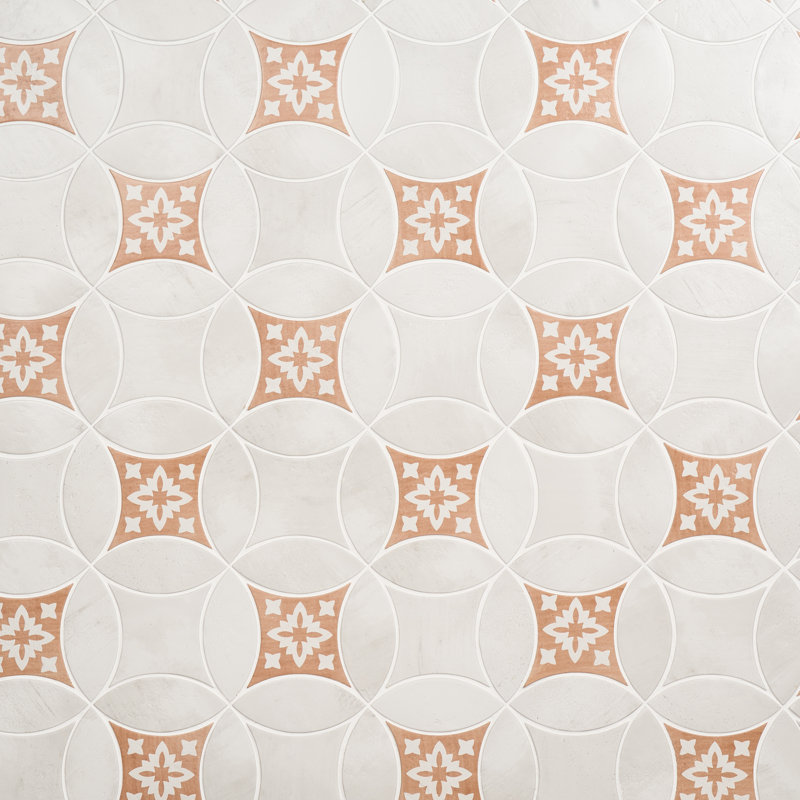Raval 3x8 Petal and Kite Matte Terracotta Look Porcelain Floor and Wall Tile, White Deco Natalia