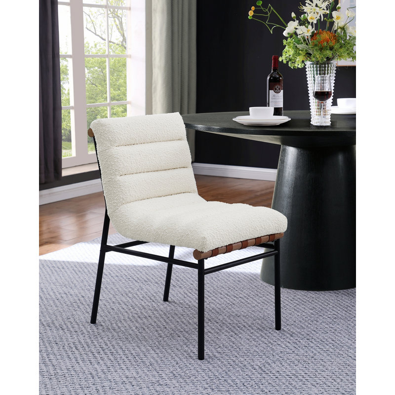 Chaise d'intérieur, ensemble de 2 chaises de salle à manger avec pieds en fer, Blanc