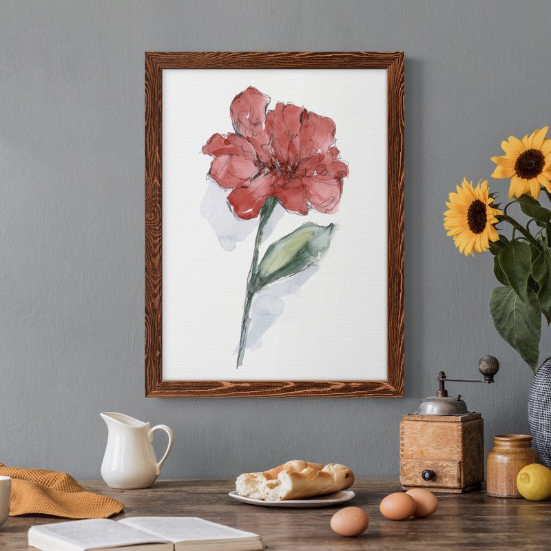 Watercolor Floral Contour IV - Peinture sur toile encadrée, H 20 po x l 24 po x P 1 po, Érable encadré