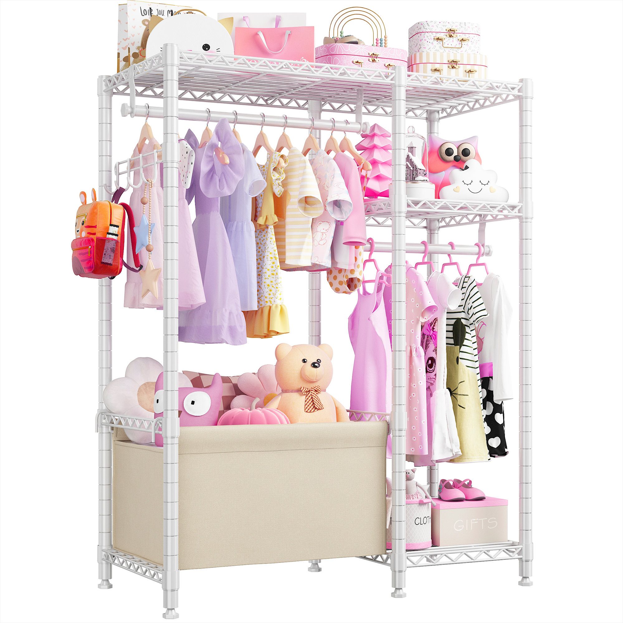 White Mirrored Doll Armoire For Dolls Up To 24 That Comes With 3 Hangers  And Removable Baskets