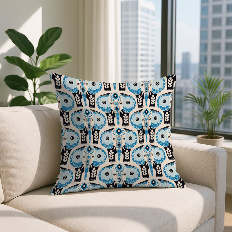 Oreiller carré réversible intérieur / extérieur Hayes Elephant, Turquoise, Carré 17 po