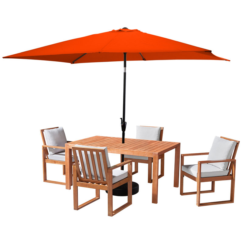6 Piece Set, Weston Table with 4 Chairs, 10-Foot Rectangular Umbrella Orange, Orange, 4