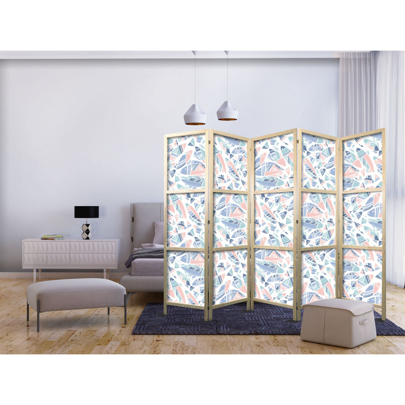 171cm H Solid Wood Folding Room Divider, 171cm H x 225cm W x 1.2cm D, 5