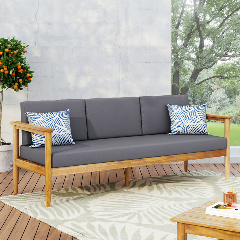 Weatogue 76.25'' Wide Straight Acacia Patio Sofa with Cushions