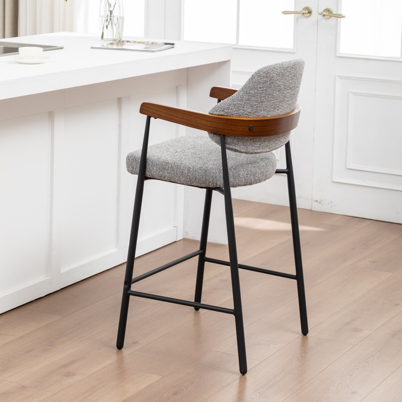 Tabouret de comptoir rembourré avec accoudoirs Devane, Gris