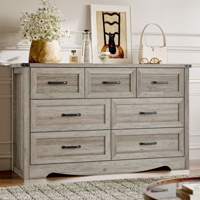 Rustic 7 Drawer Dresser 47''W Chest of Storage Drawers with Metal Handle