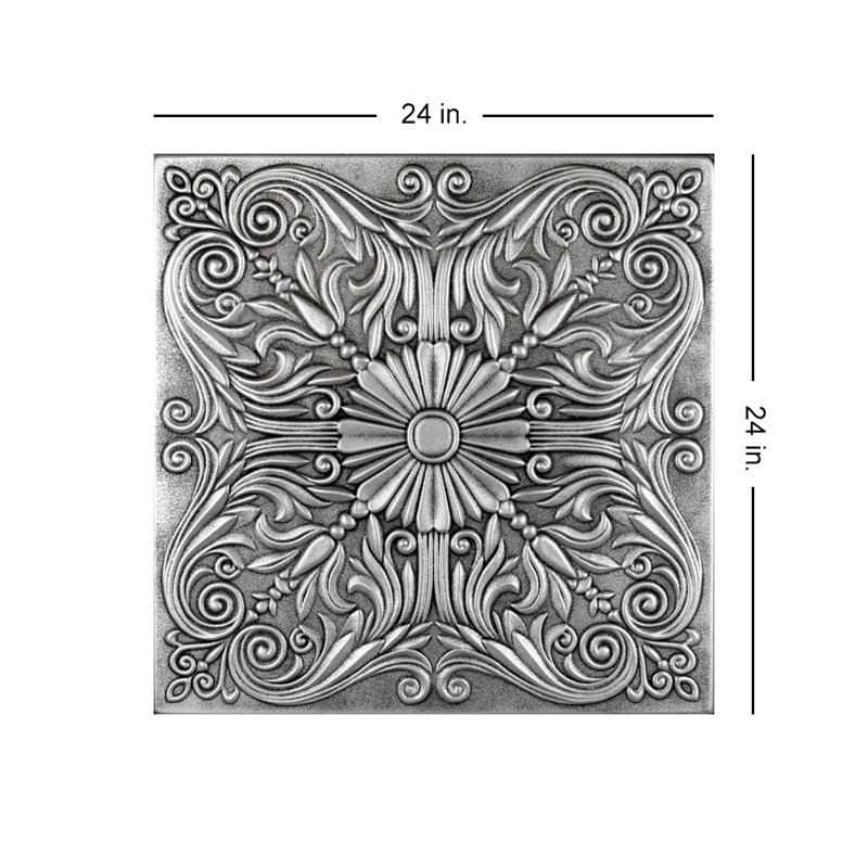 Tuile de plafond en polystyrène espagnol 1,6 pi x 1,6 pi, Argent antique