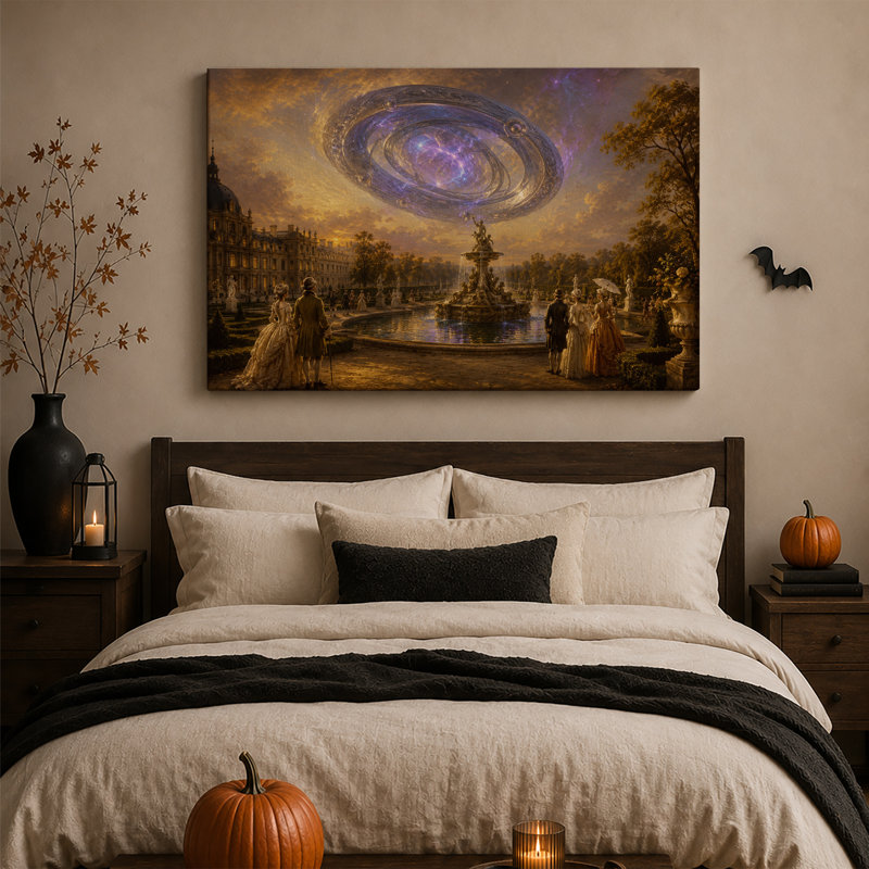Fontaine du Grand Palais sous une galaxie tourbillonnante - Toile murale d'Halloween, 28"H x 40"W