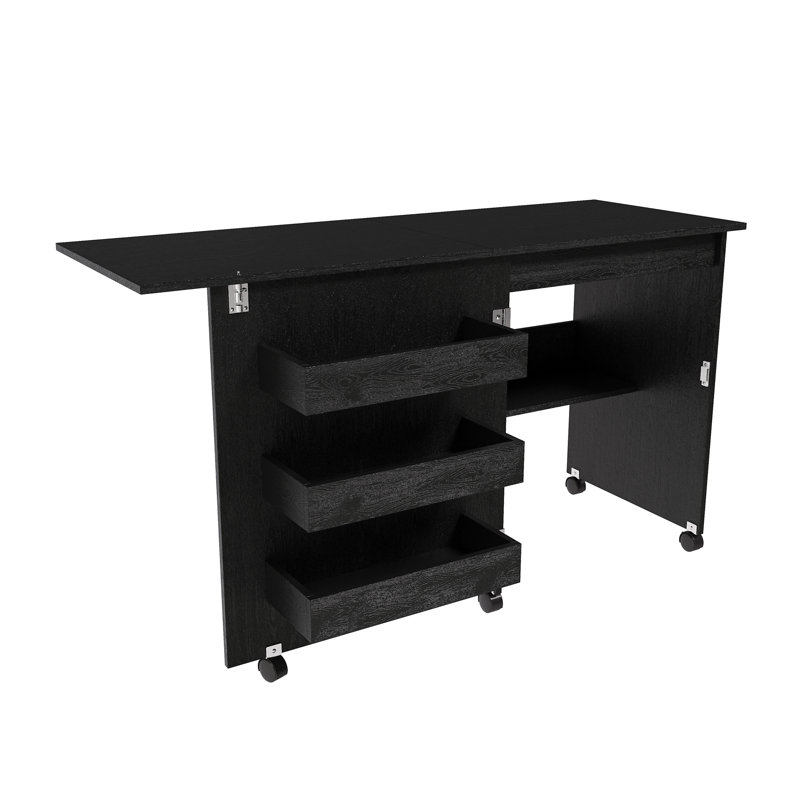 Table de couture pliante 4-en-1 noire avec roues verrouillables 45,67 po - Station de bricolage multifonctionnelle, Noir