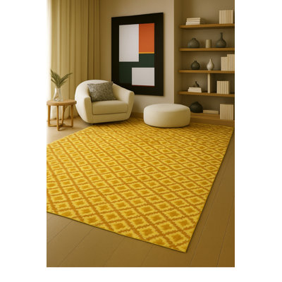 Tapis jaune tissé à carreaux lavables Mosso