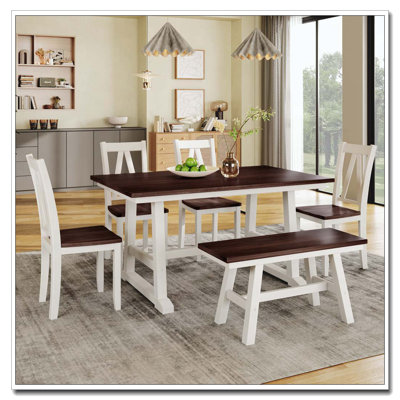 Ensemble de table de salle à manger en bois avec banc et chaises Farmhouse