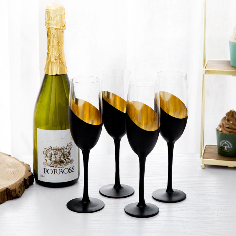 Milpitas Stemmed Champagne 8 Oz. Glass Flute, Black/Gold