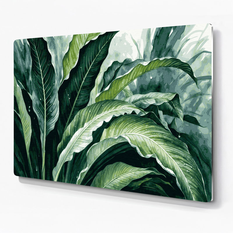 «Botanical Alocasia», art mural en métal vert, H 240 po x l 360 po x P 0,05 po
