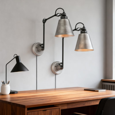 Ensemble de 2 appliques murales réglables à bras articulé, applique murale moderne à brancher ou à brancher avec interrupteur marche / arrêt, bras flexible et abat-jour réglable pour le salon, la chambre à coucher, le couloir et la cuisine