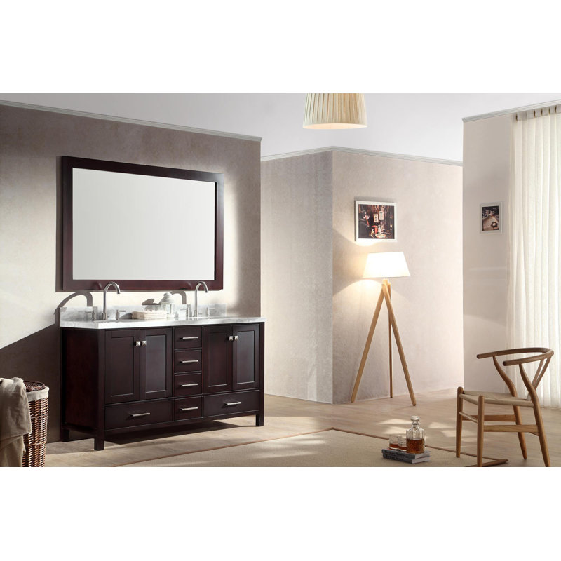 Ensemble de meuble-lavabo double 61 po Cambridge, Espresso / nickel brossé, Ovale