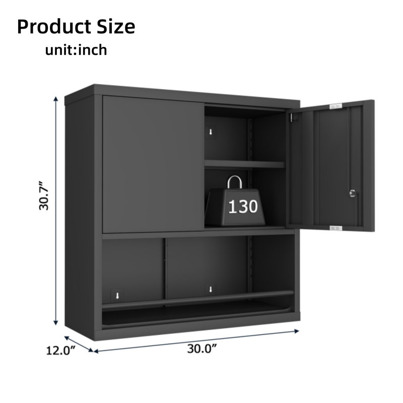 Armoire de rangement réglable en métal à double porte avec tablettes réglables en hauteur Armoire de rangement en acier pour cuisines, salons, salles à manger et bureaux Noir
