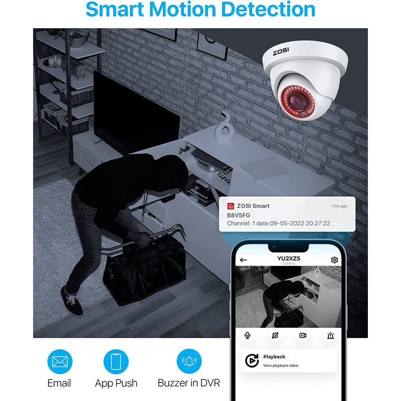 8CH 1080P DVR Security Camera System Wired 2MP Dome Outdoor with Motion Detect, Remote Access, IP66