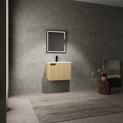 24" Bathroom Vanity With Sink For Big Zones - Modern Oak Shelf Plywood Construction And Generous Storage Capacity Broad Bathrooms Closet & Abundant Storeroom Space