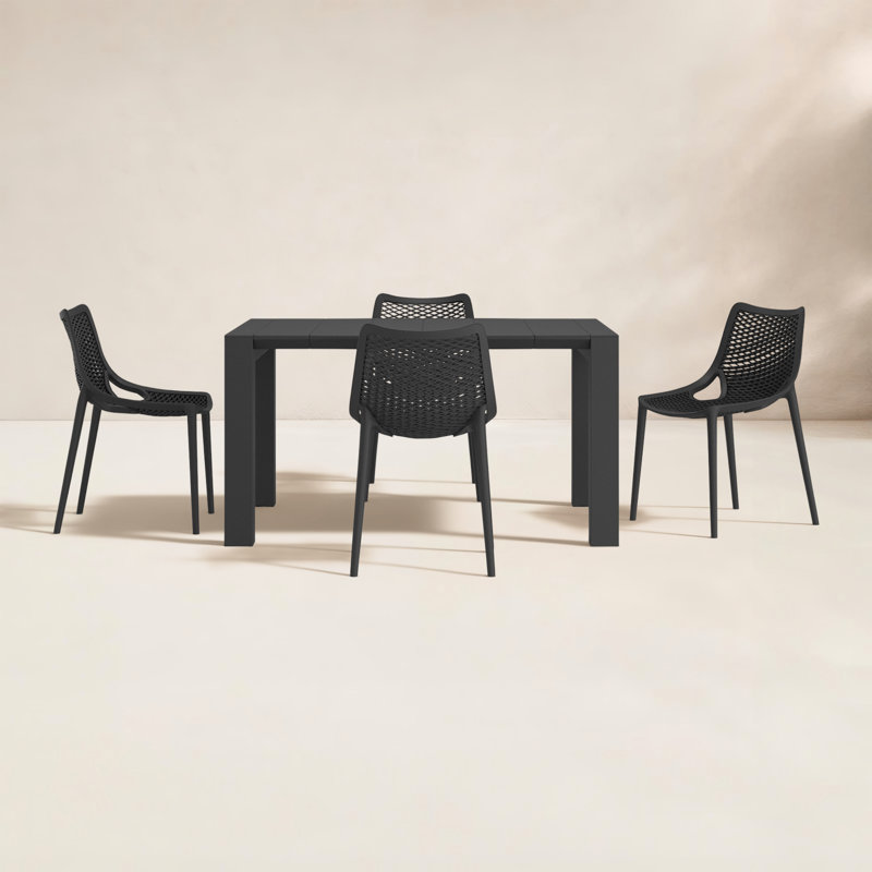 Asherton Square 4 - Person 39" Long Dining Set, Black
