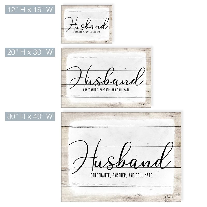 «Husband» par Olivia Rose - reproduction d'art textuel sur toile tendue, H 12 po x l 16 po x P 1,5 po