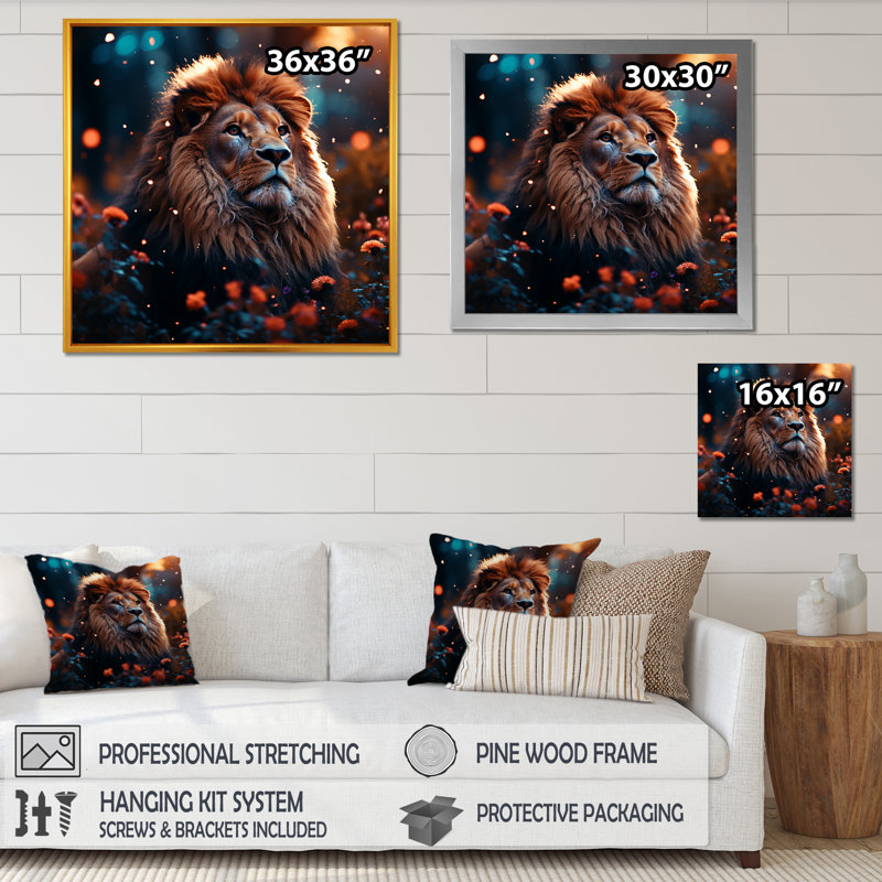 Royal Lion Portrait III - Décoration murale animal lion, Toile tendue, H 16 po x l 16 po x P 1 po