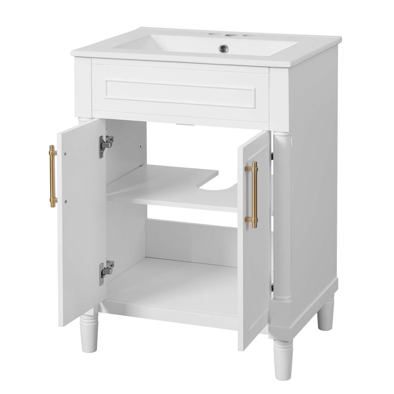 Meuble-lavabo 24 po avec lavabo intégré en céramique, meuble-lavabo à 2 portes et meuble-lavabo simple pour petite et moyenne salle de bain
