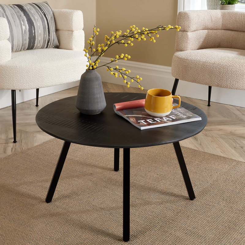 Agota Round Solid Mango Wood Coffee Table, Black