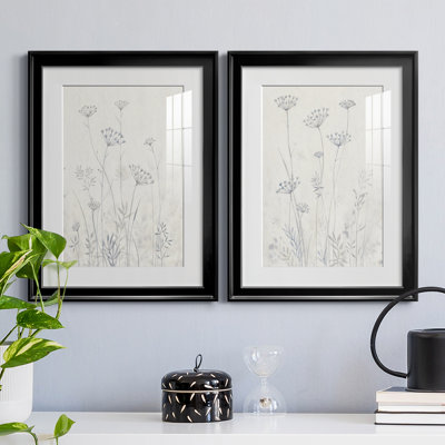 Neutral Queen Anne's Lace I - Matted and Framed Under Acrylic Glass, Set of 2, Large Living Room Wall Art