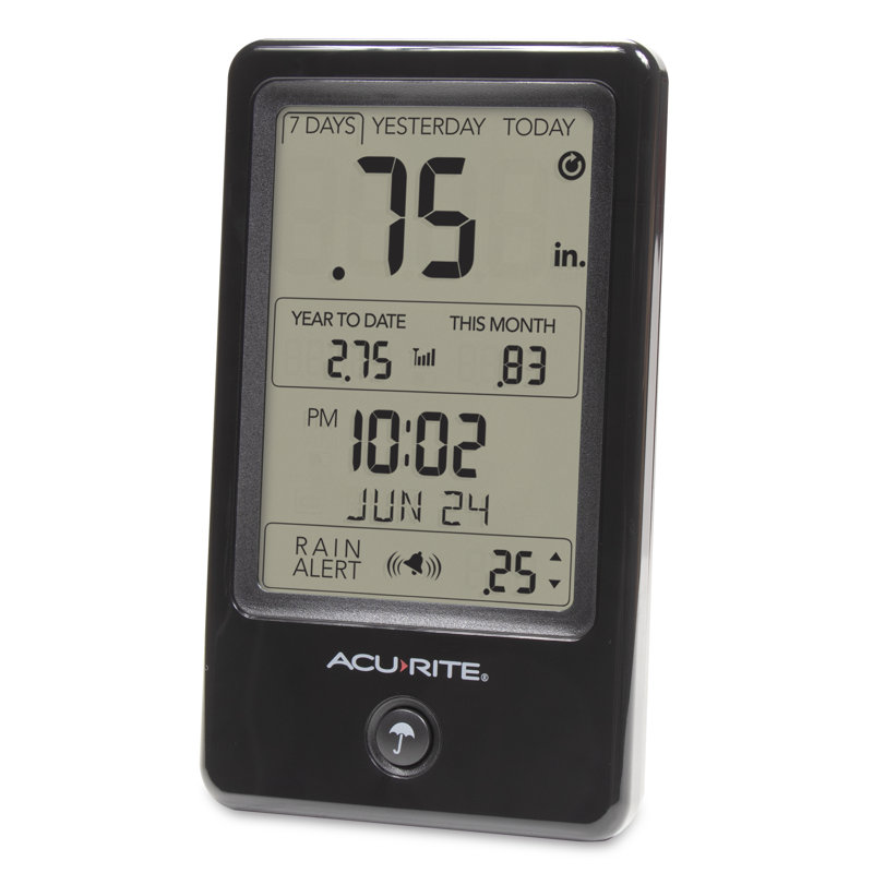 Wireless Black and Gray Digital Rain Gauge with Indoor Display