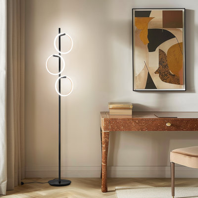 Saturn 66 in. Modern LED Floor Lamp with 3 Color-Changing RGB Ring Lights