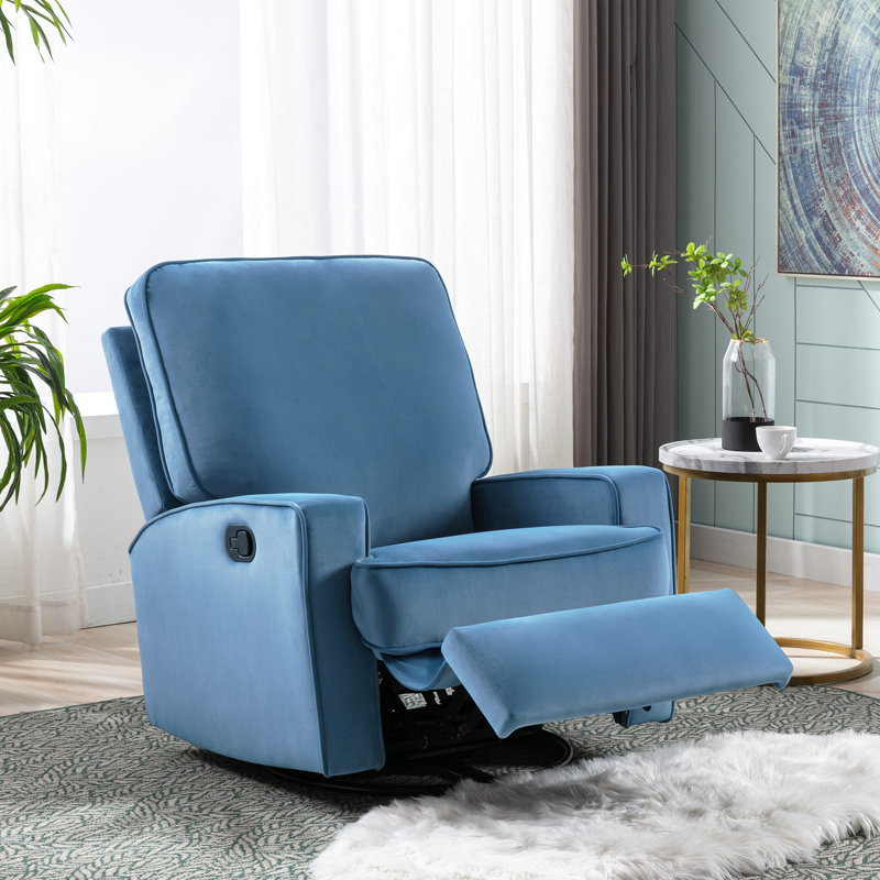 Fauteuil inclinable pivotant rembourré avec fonction berçante Nassi, Velours bleu