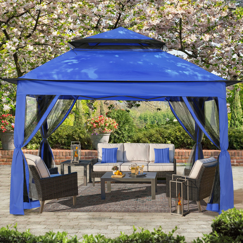 Pavillon de jardin en acier, Gris foncé, H 116,4 po x l 132 po x P 132 po
