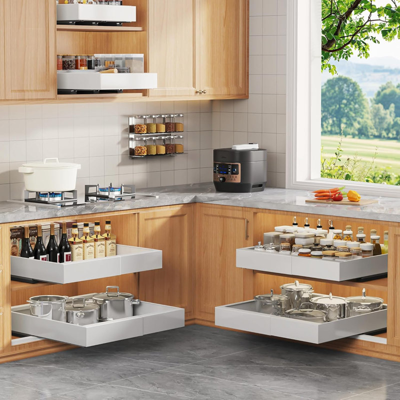 4 Pack Expandable Pull Out Cabinet Organizer 21"Deep With Raising Pad for Framed Cabinets