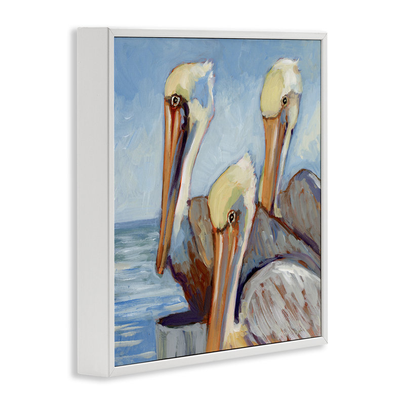 «Nautical Pelican Trio», estampe numérique de Susan Winget, H 12 po x l 12 po, Estampe numérique encadrée blanc bord de mer