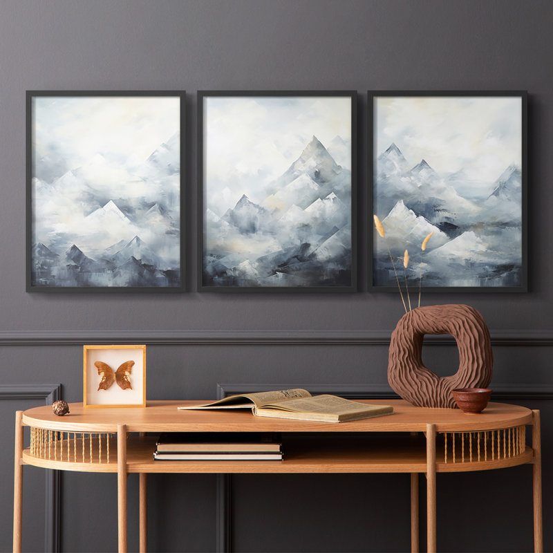 Lanscape Study  Series  LXI  -Set Of 3 Framed Giclee Prints -Ready to Hang, 28" H x 22" W, Black Framed