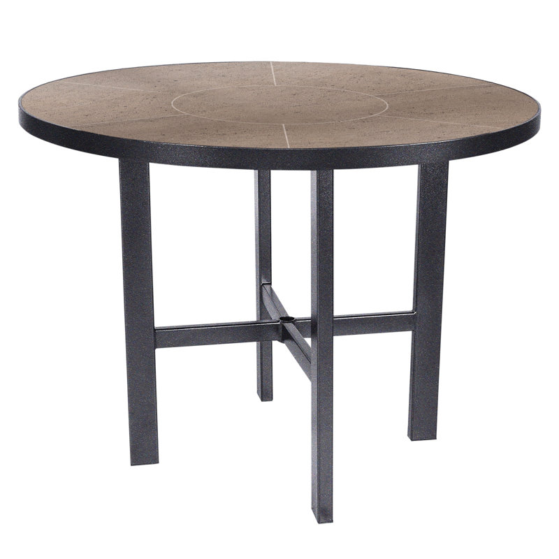 Tables Outdoor Round Bar Table, Carbon Black, Pallazo White, 39 H" W x 42" W x 42" D