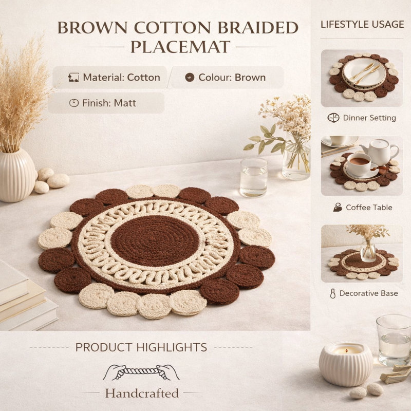 Cotton Floral Placemat, Brown