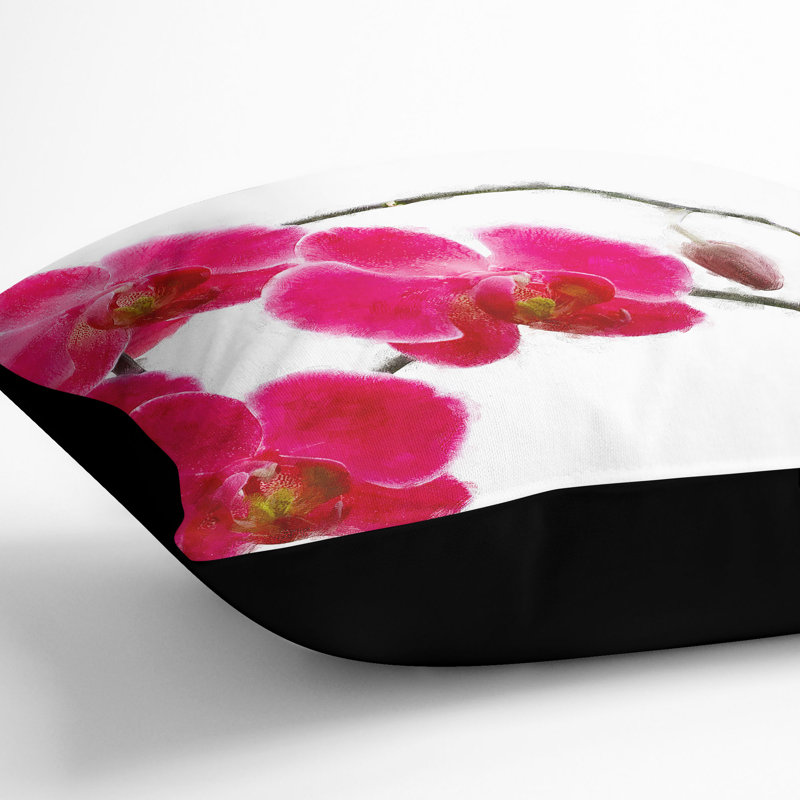 Hot Pink Orchids Painting Cushion with Filling, 55cm H x 55cm W x 20cm D, Black