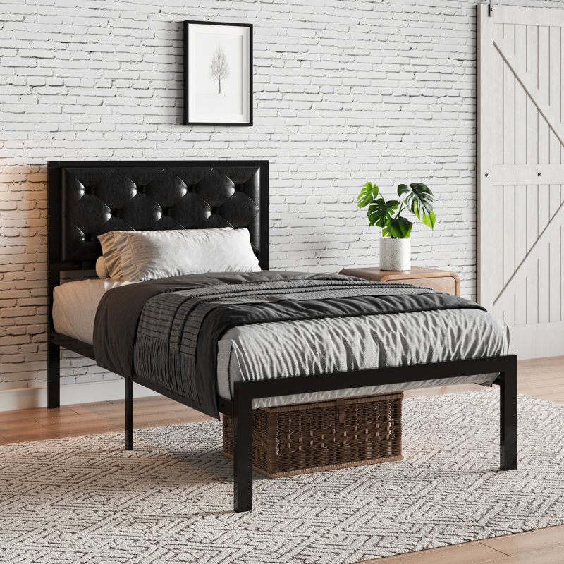 Katri Upholstered Metal Platform Bed, Twin, Black
