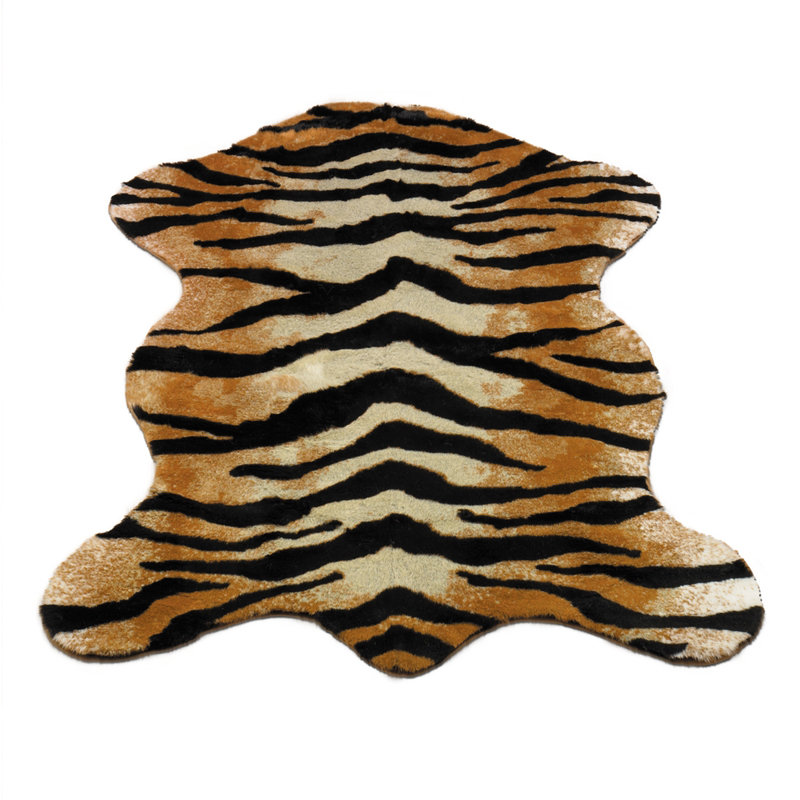 Faux Fur Tiger Washable Area Rug, Pelt 4'7" x 6'7"