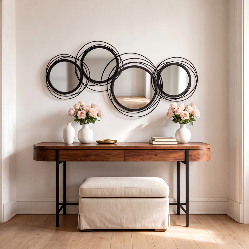 107cm Irregular Wall Mirror Metal Asymmetrical Mirror for Hallway Living Room Bedroom Dining Room, Black