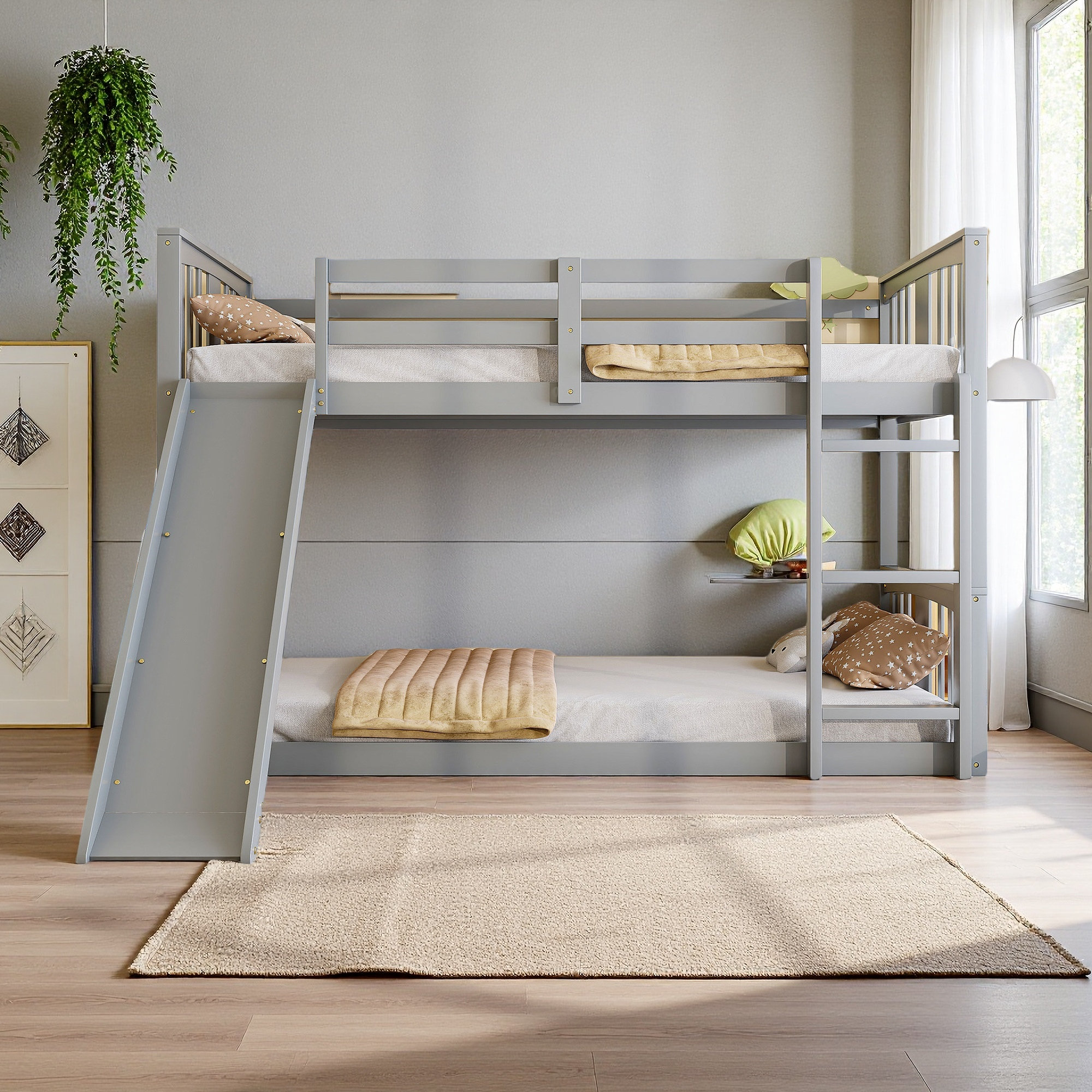 Harriet Bee Twin Over Twin Bunk Bed With Slide And Ladder | Wayfair