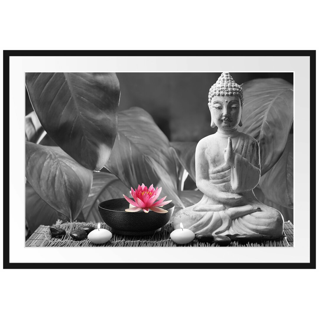 Gerahmtes Poster Buddha mit Seerose