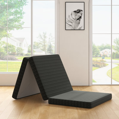 Gel Memory Foam Mattress, Portable Tri-folding Mattress With Washable Cover, Black by Alwyn Home